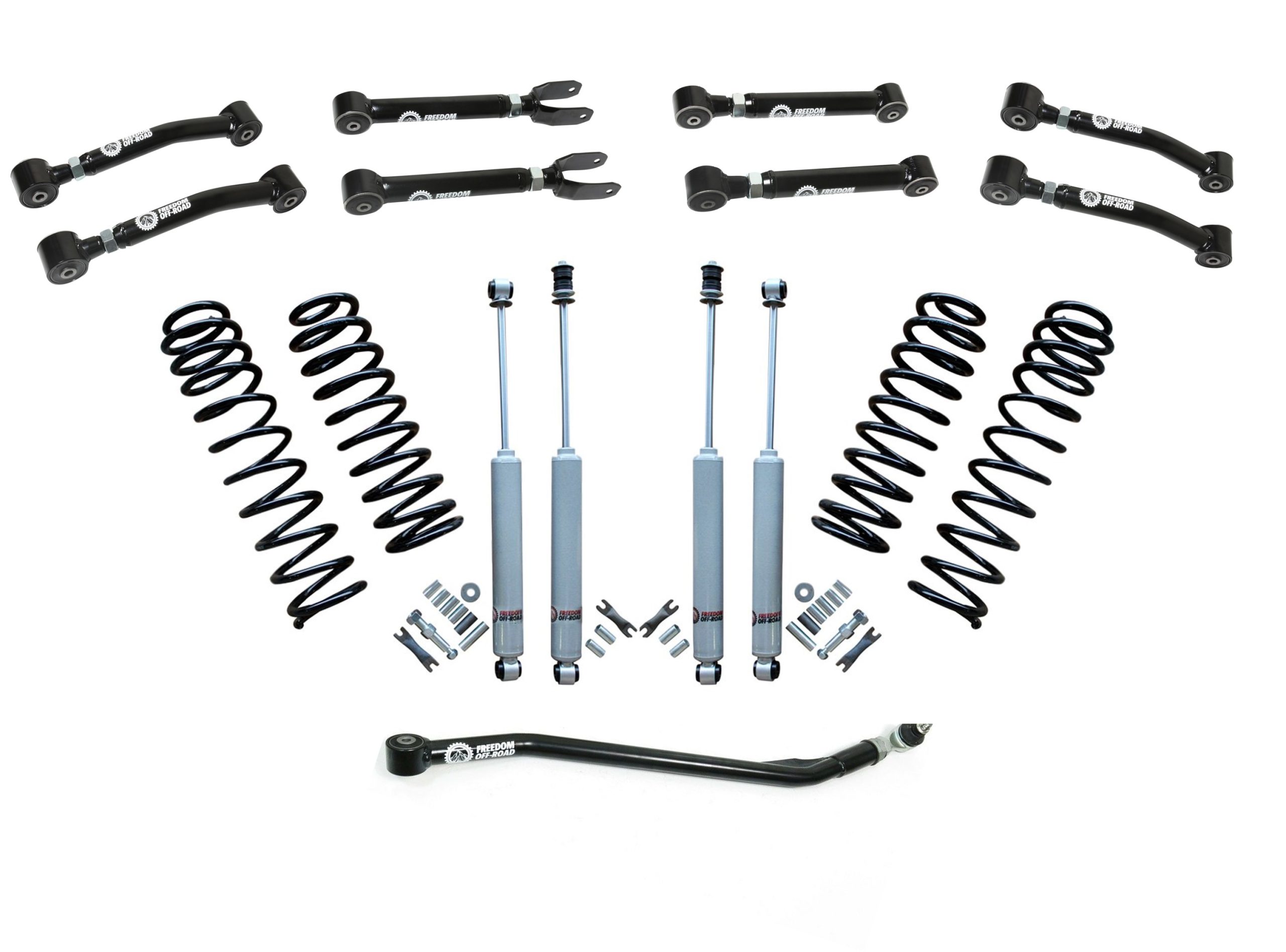 FO-J10225-KIT-GHNX 2.5 Inch Lift Kit w/ Shocks, Adjustable Control Arms, and Adjustable Front Track Bar 1997-2006 Jeep Wrangler TJ/1997-2006 Jeep LJ Freedom Off-Road - الصورة 1
