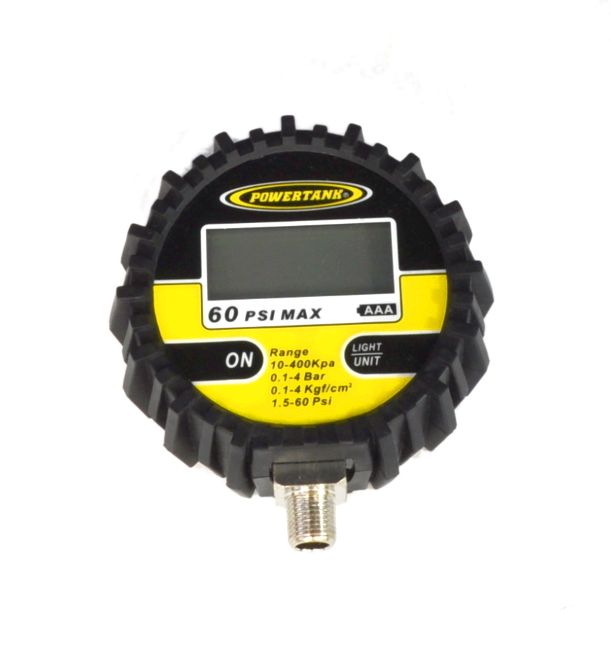 GAU-0060D-GNJC Digital Tire Inflator Gauge 60 PSI 2.5 Inch Diameter 1/8 NPT Threads Lower Power Tank - Image 1