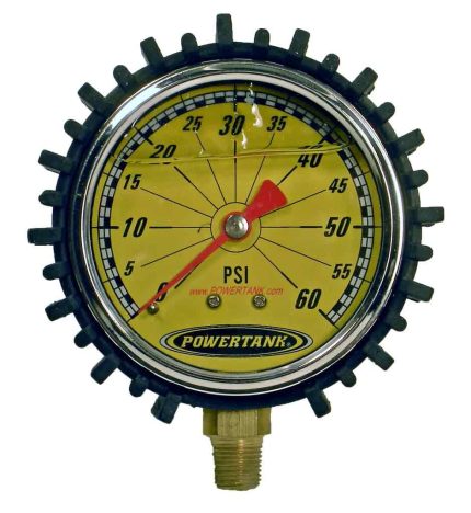 Tire Inflator Gauge Liquid Filled 2.5 Inch 0-60 PSI 1/8 Inch Lower Stem Includes Rubber Cover Power Tank