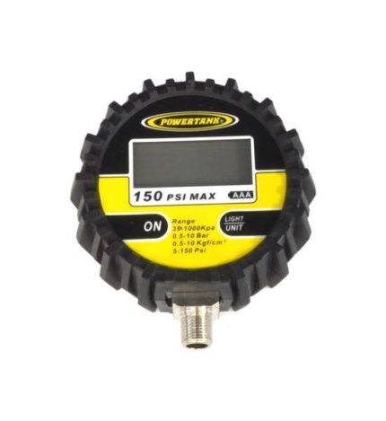 Digital Tire Inflator Gauge 150 PSI 2.5 Inch Diameter 1/8 NPT Threads Lower Power Tank
