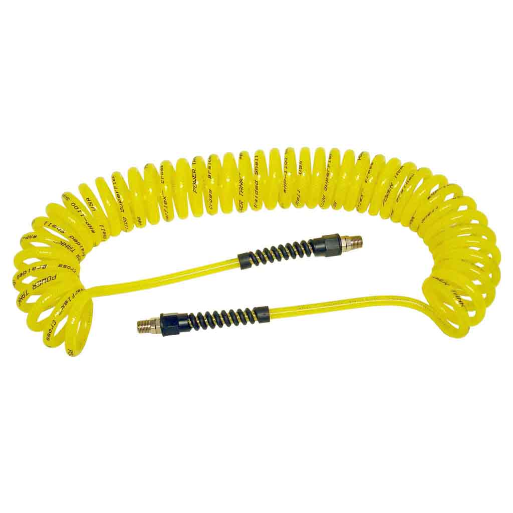 HSE-8080_0-GNJC Air Hose 30 Foot Coiled 1/4 Inch NPT Male Thread Superflex High Pressure Yellow Power Tank - Image 1
