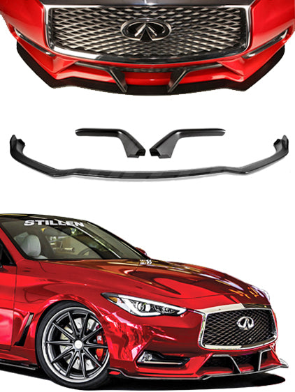 Infiniti Q60 Front Splitter & Winglets Matte Black For 17-21 Infiniti Q60 Stillen