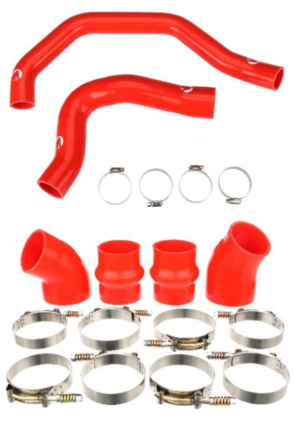 مجموعة خرطوم التبريد المصنوع من السيليكون وجهاز التبريد المبرد المدمج لسيارات 94-97 من طراز Dodge Ram Cummins 5.9L Red Mammoth Parts